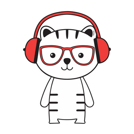 cute cat animal with headphones vector illustration design graphic icon flat styleのイラスト素材