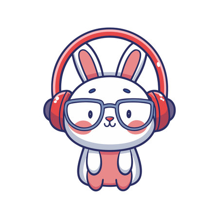 cute rabbit with headphones and glasses kawaii character vector illustration designのイラスト素材
