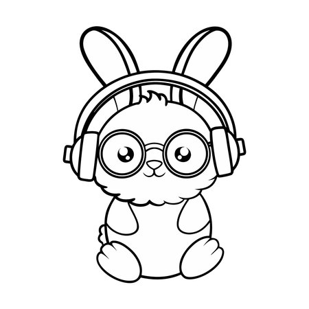 cute rabbit with headphones and glasses kawaii character vector illustration designのイラスト素材