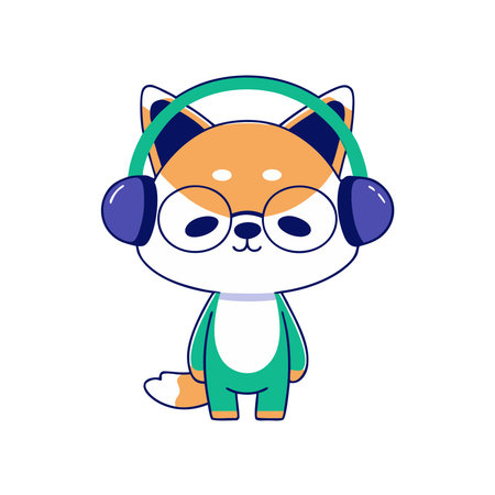 cute dog animal with headphones kawaii character vector illustration designのイラスト素材