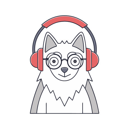 cute dog with headphones icon over white background. colorful design. vector illustrationのイラスト素材