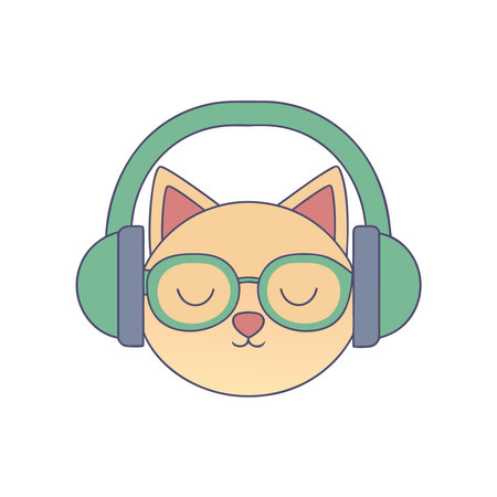 cute cat with headphones icon over white background. colorful design. vector illustrationのイラスト素材