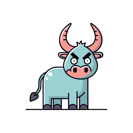 Cute cartoon bull. Vector flat illustration. Isolated on white background.のイラスト素材