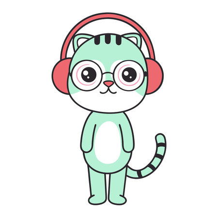 cute cat with headphones kawaii cartoon vector illustration graphic designのイラスト素材