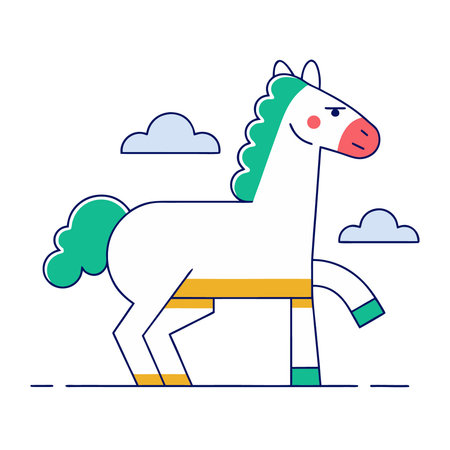 Cute cartoon horse in the sky. Vector illustration in a linear style.のイラスト素材