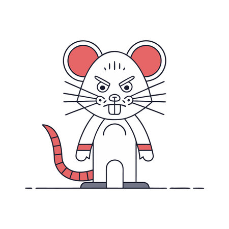 Cute cartoon mouse with sad expression. Vector illustration in thin line style.のイラスト素材