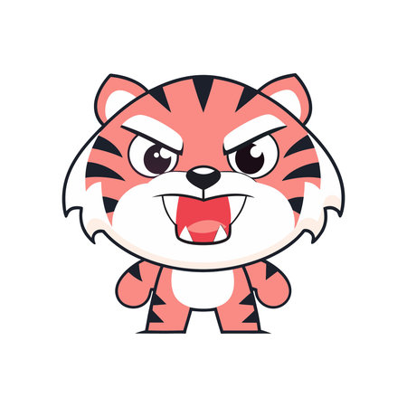 Cute tiger cartoon character. Vector illustration isolated on white background.のイラスト素材