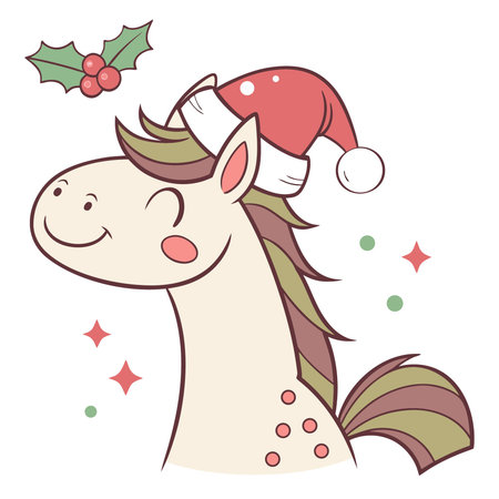 Cute horse with santa claus cap. Vector illustration.のイラスト素材