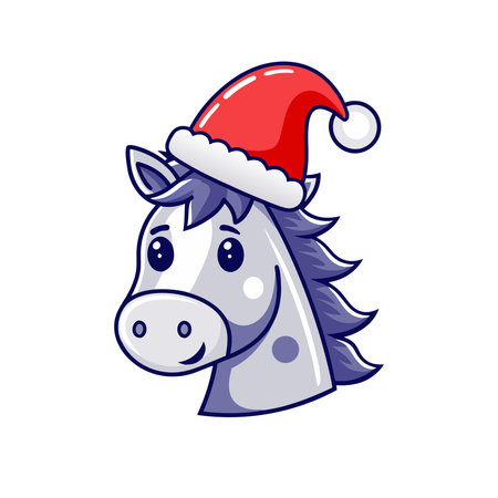 Cute cartoon horse with santa claus hat. Vector illustration.のイラスト素材