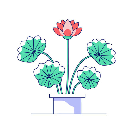 Flowerpot with lotus. Vector illustration in flat style.のイラスト素材