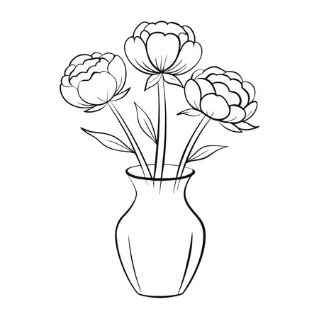 Flowers in vase icon in outline style isolated on white background. Floral symbol stock vector illustration.のイラスト素材