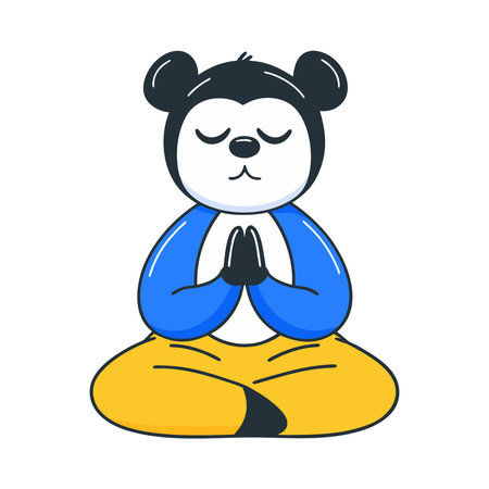 Cute panda meditating in lotus position. Vector illustration.のイラスト素材