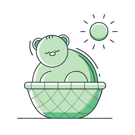 Cute bear in a basket. Vector illustration in line style.のイラスト素材