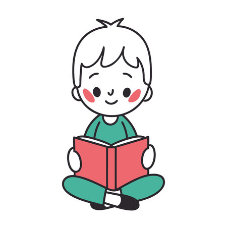 cute little boy reading a book, vector illustration eps10のイラスト素材