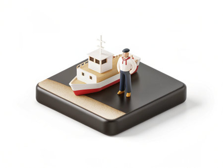 Miniature people : Businessman with boat on the white background.