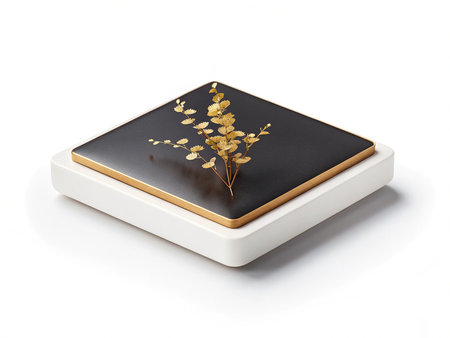 Japanese porcelain box isolated on white background with clipping path.の写真素材