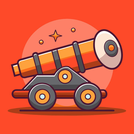 Cartoon cannon on orange background. Vector illustration in flat style.のイラスト素材