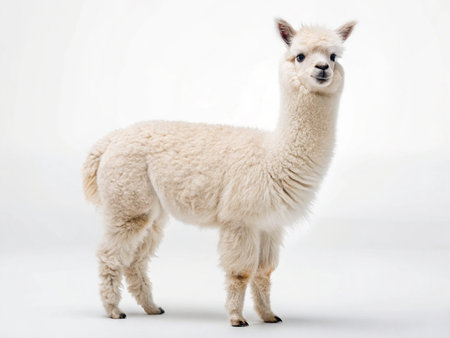 Cute alpaca isolated on a white background. Studio shot.の写真素材