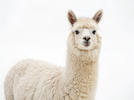 Portrait of a cute alpaca on a white background.の写真素材