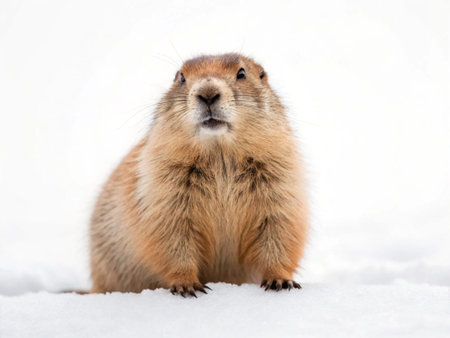Prairie dog in the snow. Marmot in winter.の写真素材
