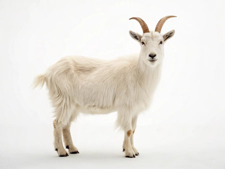 Portrait of a goat on a white background in the studio.の写真素材