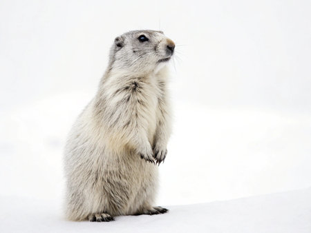 european marmot in the snow (Marmot)の写真素材