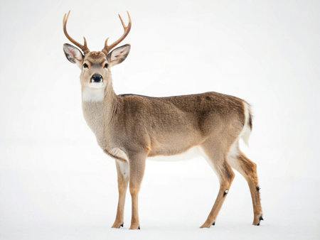 whitetail deer isolated on a white background in studio.の写真素材