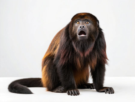 Close-up of a howler monkey in front of a white backgroundの写真素材