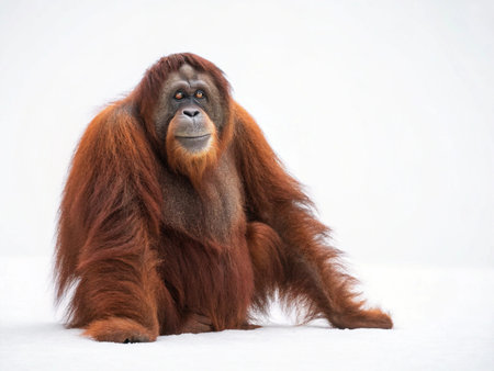 Portrait of a wild orangutan on a white background.の写真素材
