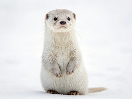 European otter (Lutra lutra) standing on snow.の写真素材