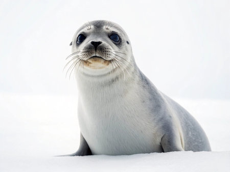 Seal on the snow in Antarctica. Close-up portrait.の写真素材
