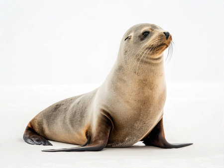 Sea lion isolated on a white background. The sea lion (Zalophus californianus)の写真素材