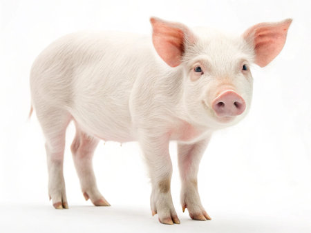 Pig who is represented on a white background in a photo studioの写真素材