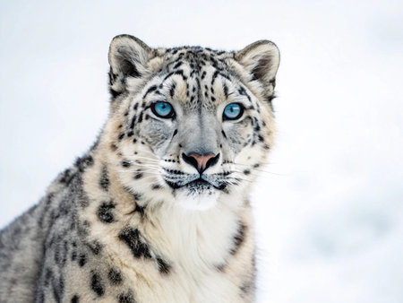 Snow leopard portrait in winter. Snow leopard (Panthera uncia).の写真素材