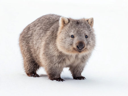 Wombat in the snow on a white background. Australian marsupial.の写真素材