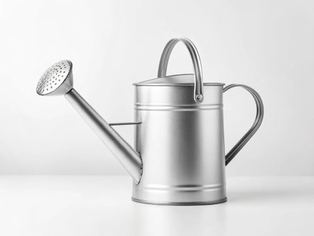 Metal watering can on white background. Watering can on white backgroundの写真素材