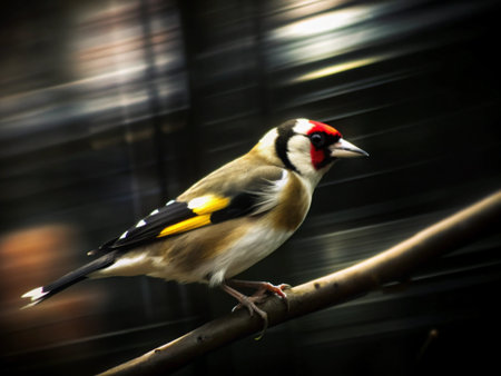 Goldfinch (Carduelis carduelis) on a branchの写真素材