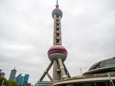 the light trails on the modern building background in shanghai china.の写真素材