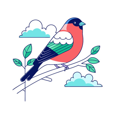 Bullfinch on a branch. Vector illustration in flat style.のイラスト素材