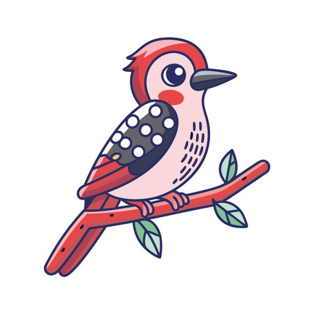 Cute cartoon woodpecker on a branch. Vector illustration.のイラスト素材
