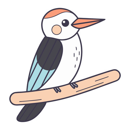 Cute cartoon woodpecker on a branch. Vector illustration.のイラスト素材