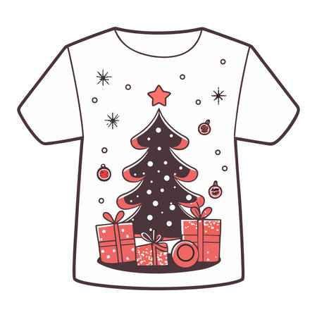 Christmas t-shirt design with christmas tree and gifts. Vector illustration.のイラスト素材