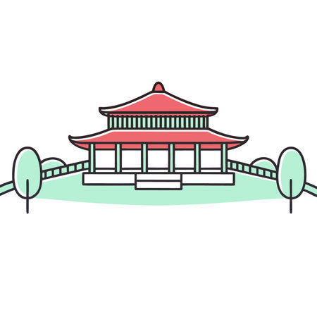 Vector illustration of chinese temple in line art style on white backgroundのイラスト素材
