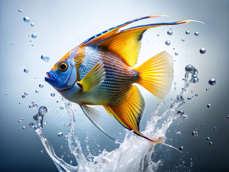 Aquarium fish with water splash. Aquarium fish background.の写真素材