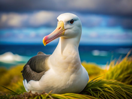 Close-up of a Black-browed Albatross (Thalassarche melanophrys)の写真素材