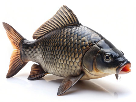 carp fish on a white background. close-up, isolateの写真素材