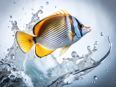 tropical fish swimming in water on a white background. close up