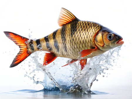 Carp fish in the water on a white background with splashes