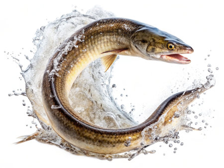 Fresh fish on a white background with splashes of water, isolated