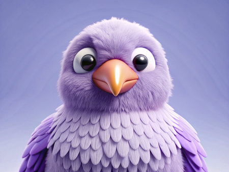 Purple bird with blue eyes on a purple background. 3d renderingの写真素材